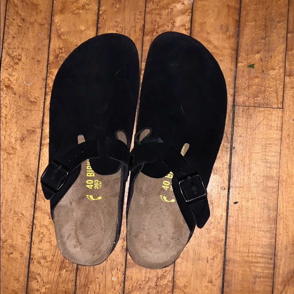 Birkenstock Boston black suede clogs